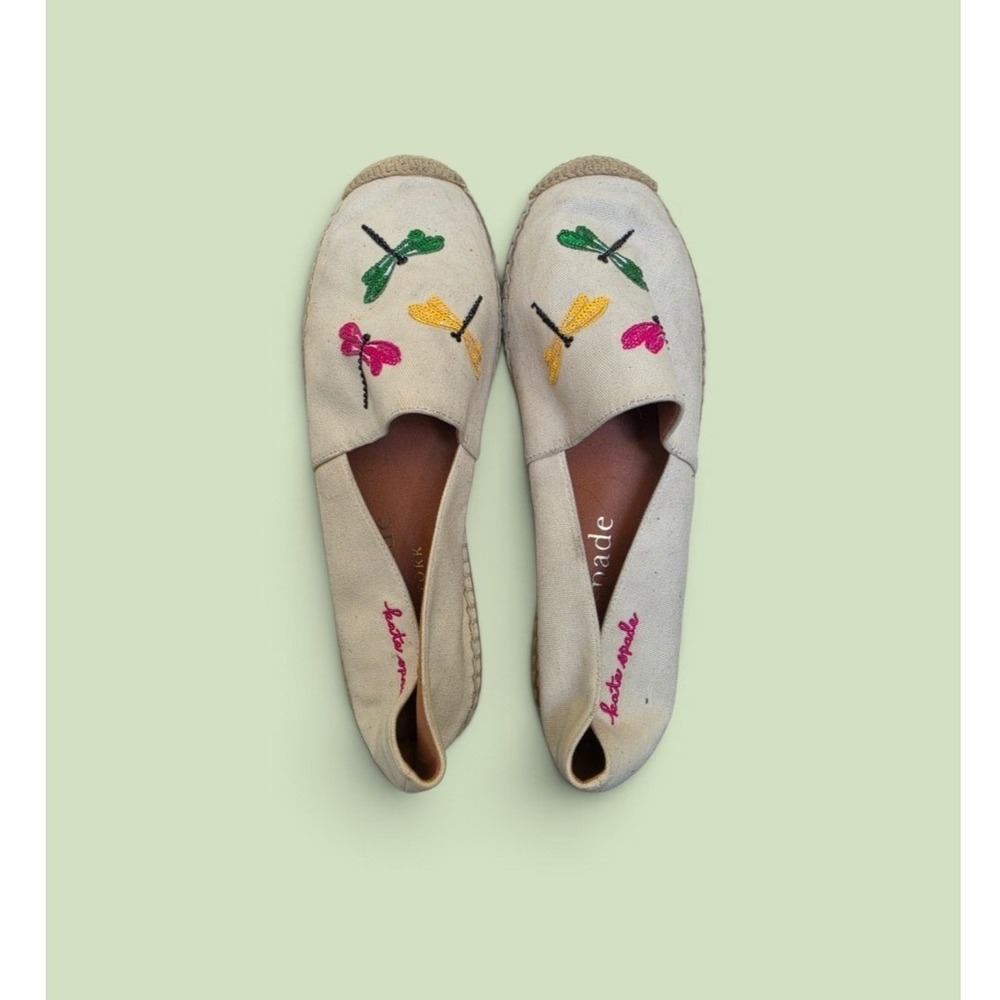Kate Spade Dragonfly Embroidered Sequin Maximalist Canvas Flats Espadrilles 10B